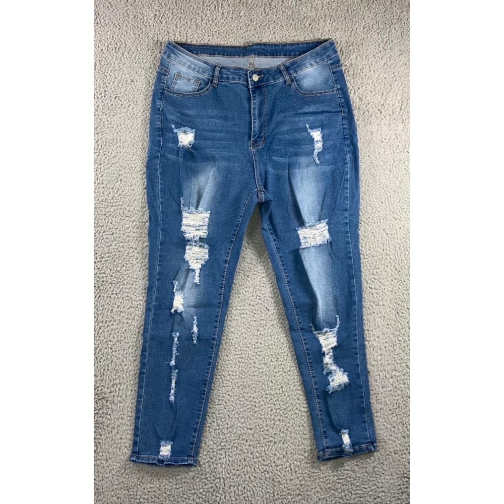 High Waisted Jeans Women 32 Stretch Distressed Boho Festival Party Chic Denim